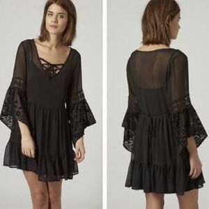 Band Of Gypsies Boho Bell Sleeve Ruffled Dress